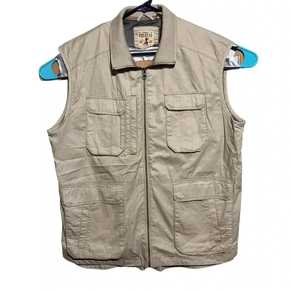 Red Head Sleeveless Outdoor Hunting Fishing Hiking Utility Vest Mens Sz L Khaki